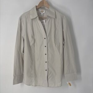 Vintage Talbots Women Button Up Top 18W Collared Stripe Career Interview Classic